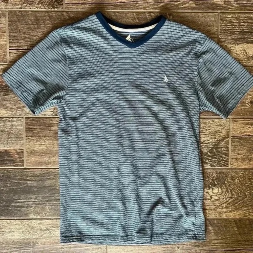 Men's Blue Striped V-Neck Shirt